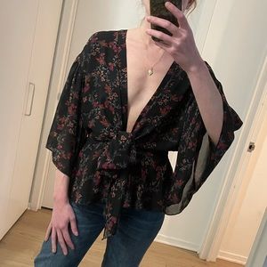 Revolve floral plunge silk shirt